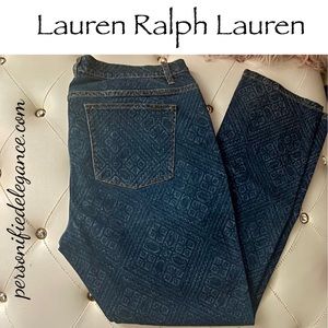 Lauren Ralph Lauren Blue Diamond Print Modern Skinny Medium Wash Size 16